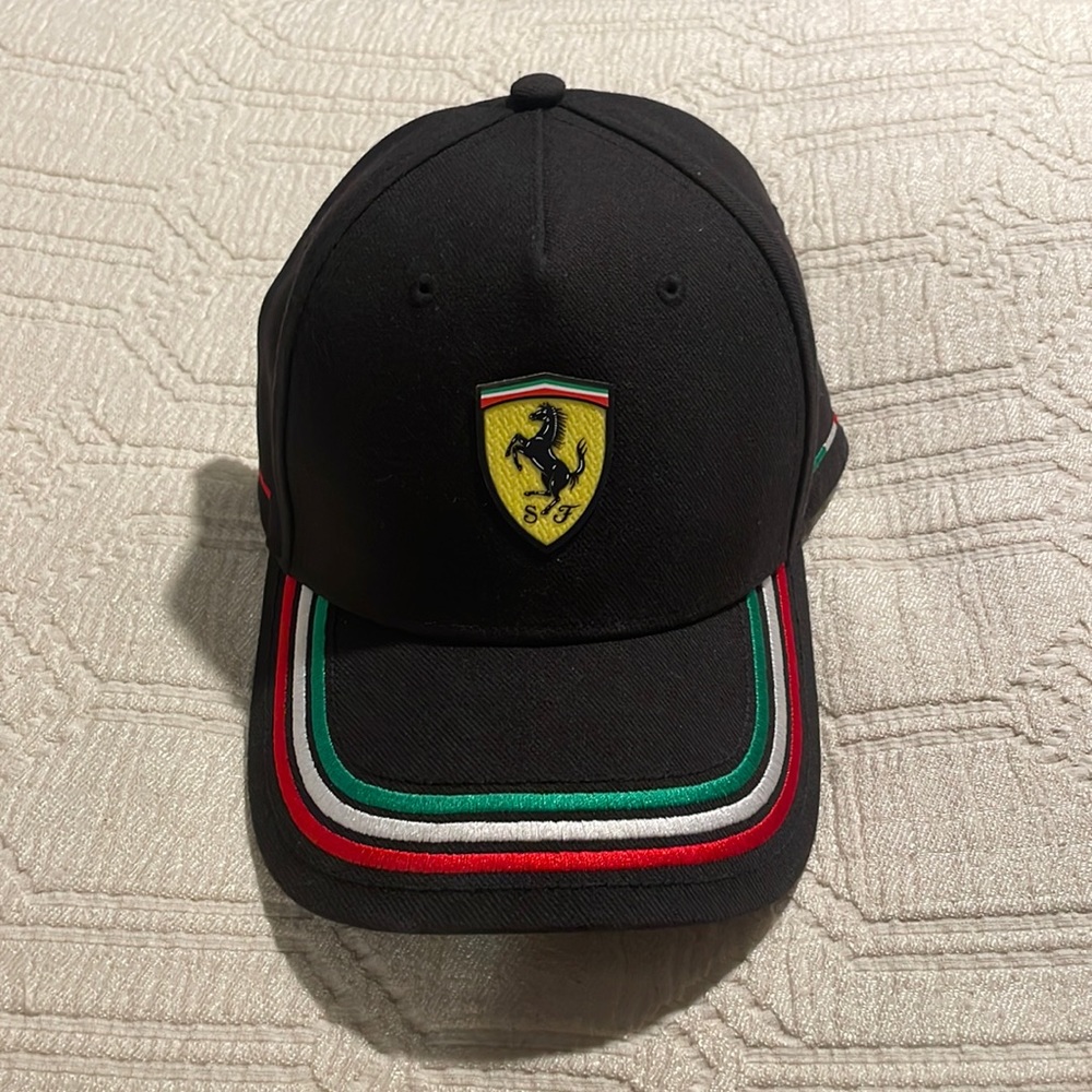 Authentic Ferrari Puma SnapBack Hat Black Tricolore